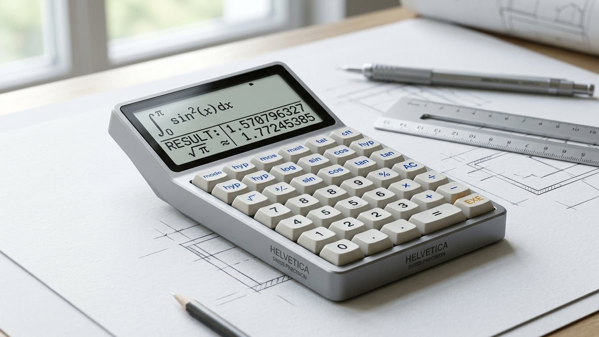 Calculatrice de précision suisse avec écran LCD et instruments de tracé métrologique