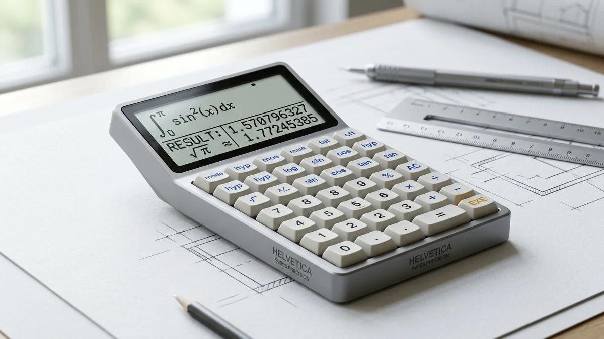 Calculatrice de bureau de précision suisse avec écran LCD et instruments de géométrie